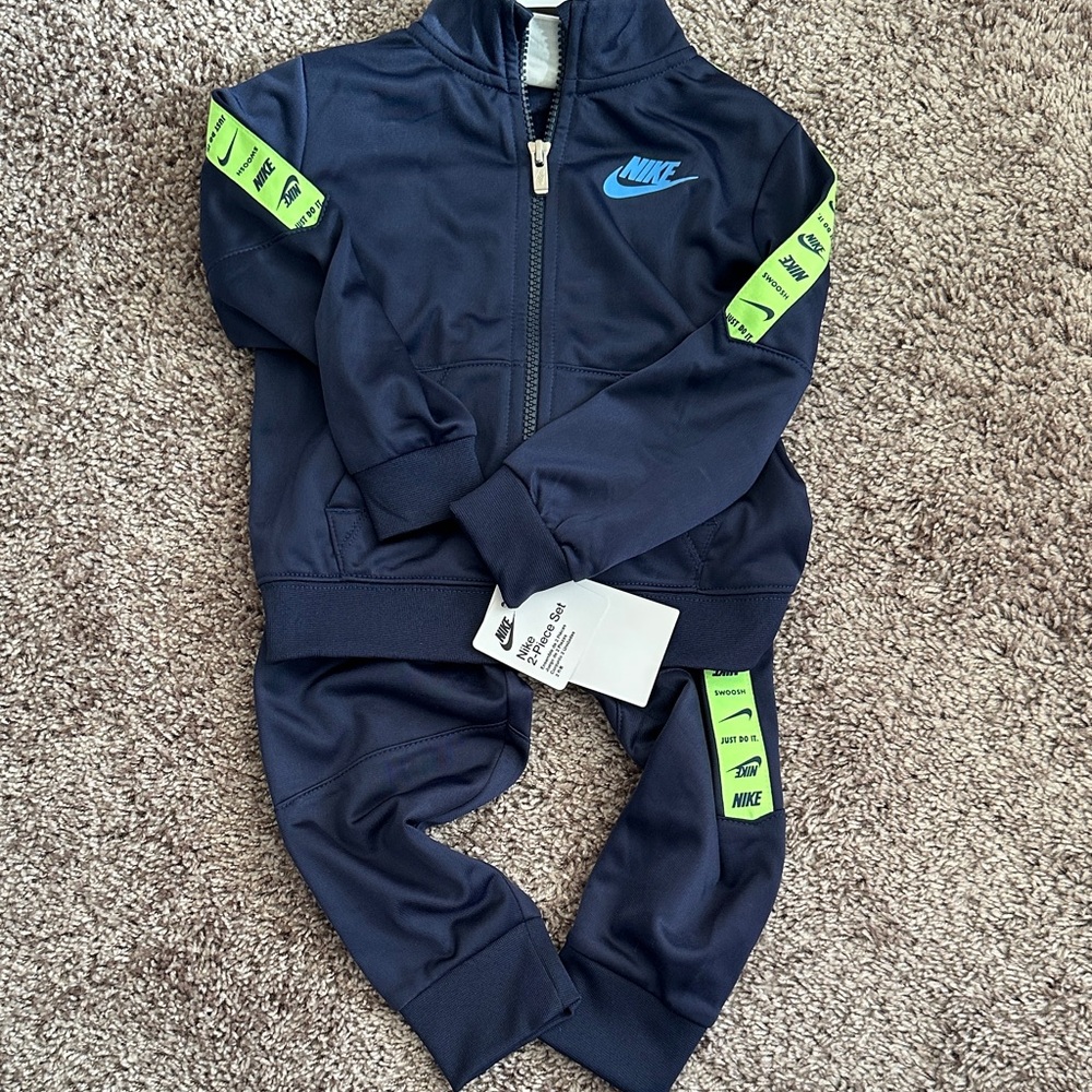 Nike Dark Blue and Bright Green Tracksuit